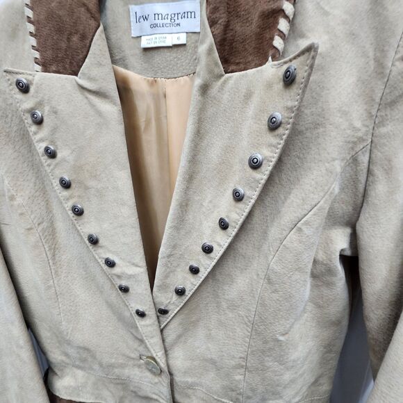 Vintage Lew Magram Leather Suede Jacket Womens 6 Tan Brown Western Studs Casual - Picture 4 of 15